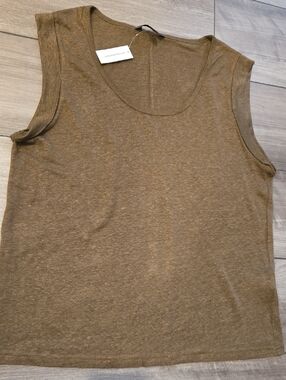 Banana Republic Olive Green V-Neck Sleeveless  LINEN Tank LARGE